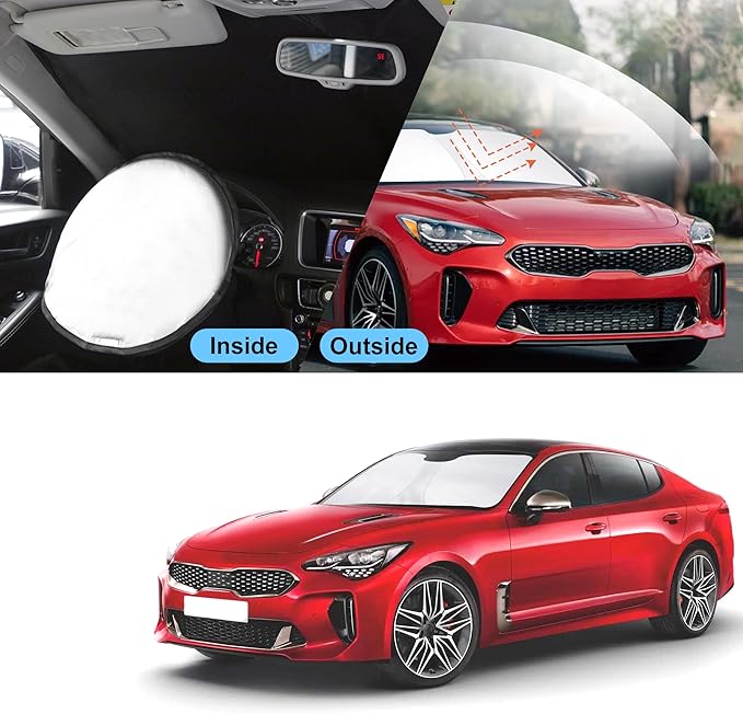TINGLU Sun Shade for Kia Stinger 2018-2023 Accessories Windshield Sun Shade Window Shade UV Rays Protection Sun Visor Cover with Steering Wheel Sunshade Storage Bag