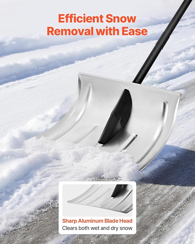 VEVOR Snow Shovel for Driveway, 16 in Wide Aluminum Alloy Snow Shovel, Non Slip Grip, Large Capacity Snowplow Shovels, Detachable & Lightweight Snows Removal Tool for Garden Car Camping Outdoors
