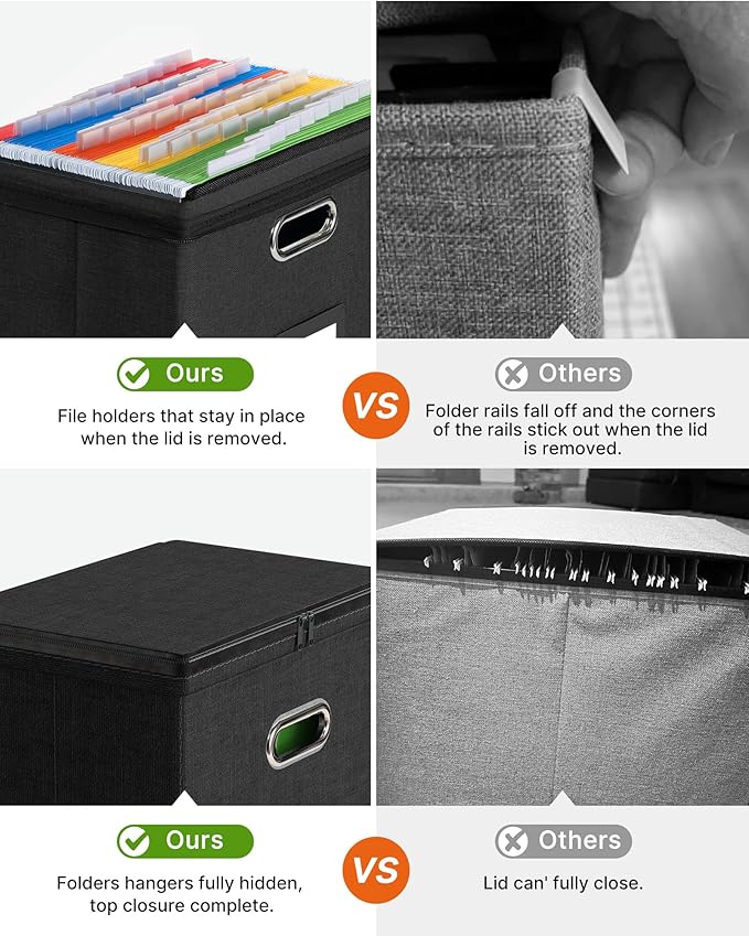 Oterri 2 Pack File Organizer Boxes with Lids, File Box with Mesh Pockets, Document Organizer Box for File Folders Letter Size