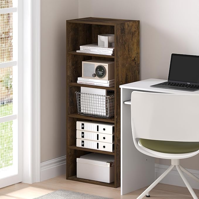 Furinno Basic Book Shelf, 5-Tier Bookshelf, Storage Organizer Bookcase with Open Shelf, 11 x 17 x 44, for Living Room, Bedroo