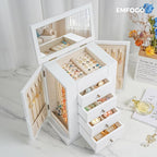 Emfogo Jewelry Box for Women, 5 Layer Large Wood Jewelry Boxes & Organizers for Necklaces Earrings Rings Bracelets, Rustic Je