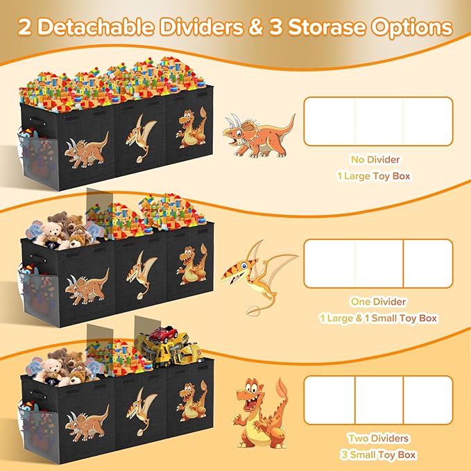 Extra Large Toy Box Chest, Collapsible Sturdy Toy Storage Organizer Boxes Bins Baskets Dinosaur Kids Toy Chest Bin with Lids 