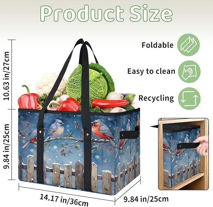 Reusable Grocery Bags Heavy Duty Shopping Bags Foldable Large Tote Bags with Long Handles & Hard Bottom