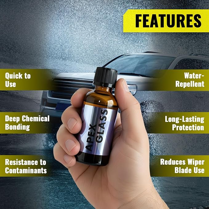 Apex Glass 50ml Hydrophobic Ceramic Coating - Professional Rain Repellent for Windshields & Windows - Long Lasting Nano Silic