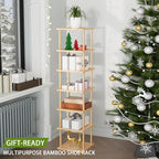 Vertical Tall Shoe Rack For Entryway - Tall 7 Tier Free Standing Slim Narrow Bamboo Wood Shoe Boots Storage Shelf Small Space