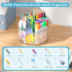 Acrylic Pen Holder with 2 Adhesive DIY Stickers, Desk Organizer Marker Holder with Cute Sticker, 360 Degree Office Supply Org