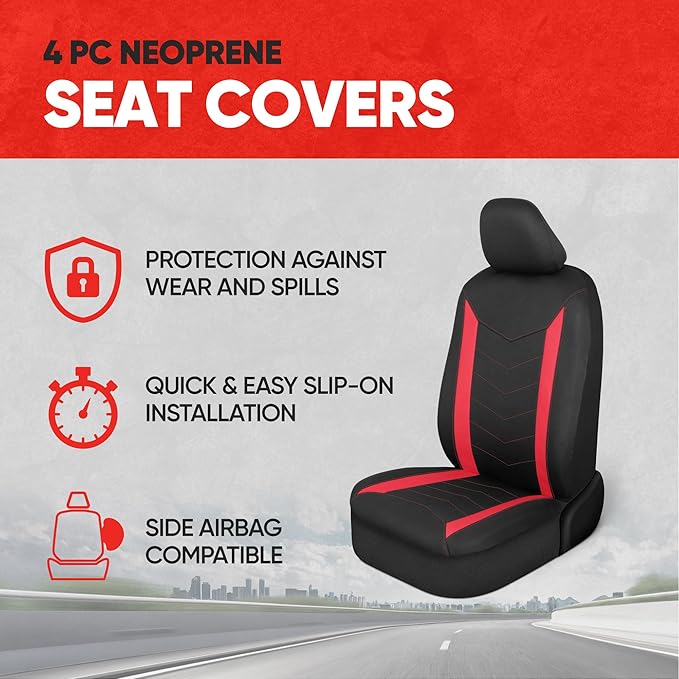 Motor Trend SpillGuard 2 Red Seat Covers for Cars & Seat Covers for Trucks - Neoprene Lining Waterproof Car Seat Covers Front