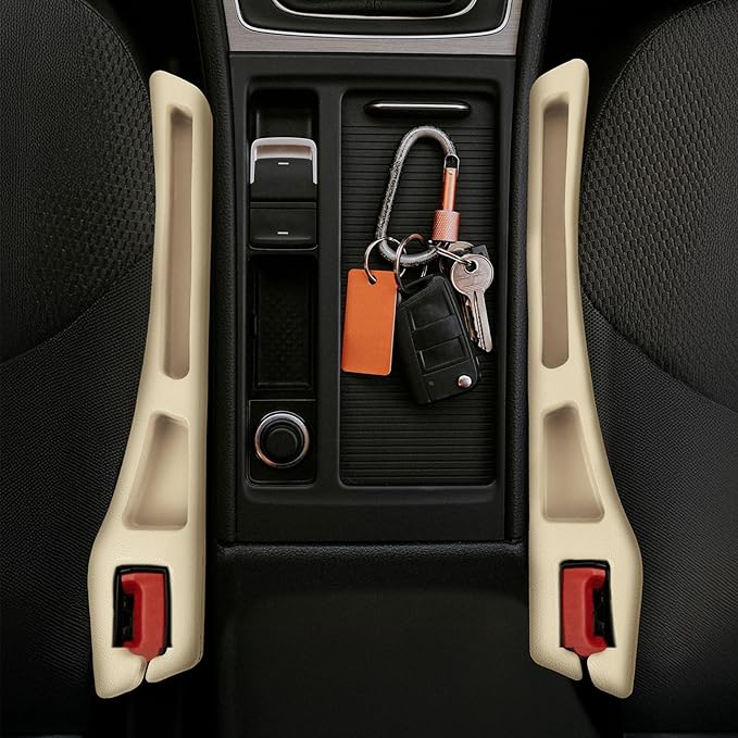 Hovom 2PCS Car Seat Gap Filler Organizer, Multi-purpose Automotive Seat Gap Storage Organizer for Key Phone Card, Auto Seats Crevice Filler Stop Things from Dropping, Car Accessories (Beige)