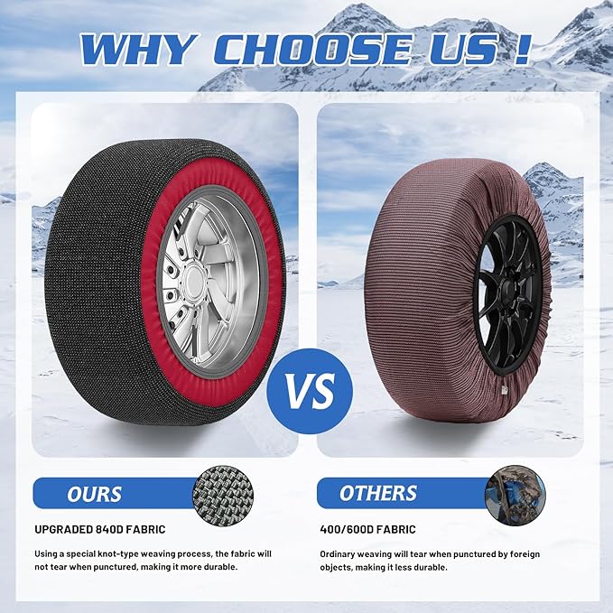 Automotive Snow Socks - Great Alternative to Tire Chains, Thickened Polyester Fiber for Maximum Traction & Grip, Fits Car, SU