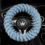 Fuzzy Winter Steering Wheel Covers for Women, Warm Cute Fluffy Car Wheel Cover for F150, Trucks, Jeep, Van, Soft Furry Auto Plush Large Car Handle Cover for Cold Weather, 15.2-16in, Blue