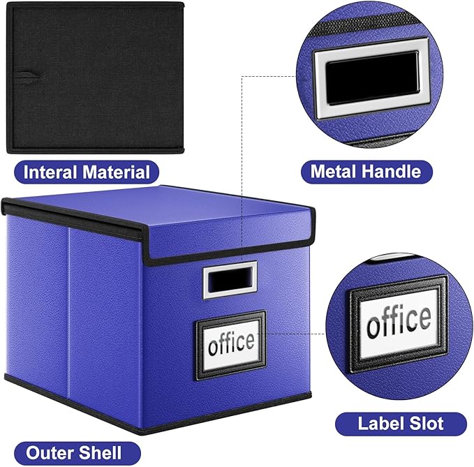 Huolewa Portable Leather File Organizer Boxes with Lids, Collapsible File Folder Organizer Boxes, Decorative Small Filing Fil