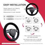 Flying Banner Faux Leather Heavy Duty Inner Ring car Steering Wheel Cover 14.5-15 inches (All Black)