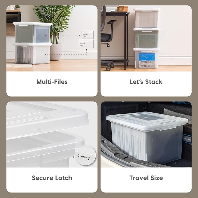 IRIS USA File Box, Plastic File Boxes With Lids, Document Organizer for Letter/Legal File, Document Box, Storage Bin For Hang