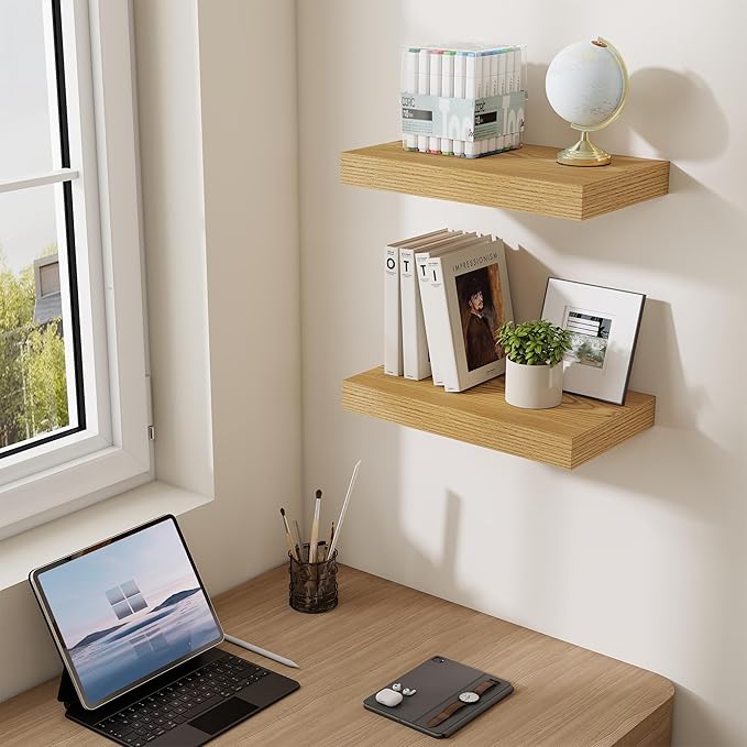 Dreamland 16 Inches Floating Shelves for Wall,6.7 Inch Deep Floating Shelves Set of 2, Large Display & Storage Shelf, Wall Sh