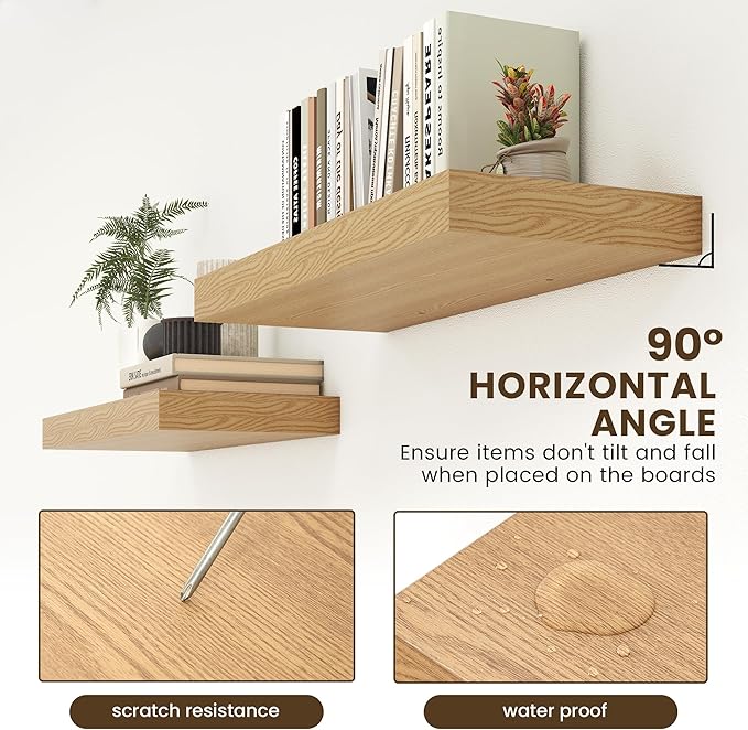 30 Inch Floating Shelves | 12 Inch Deep Oak Floating Shelves Set of 2 | 30" W x 12" D Rustic Wood Shelves for Wall | Deep Oak