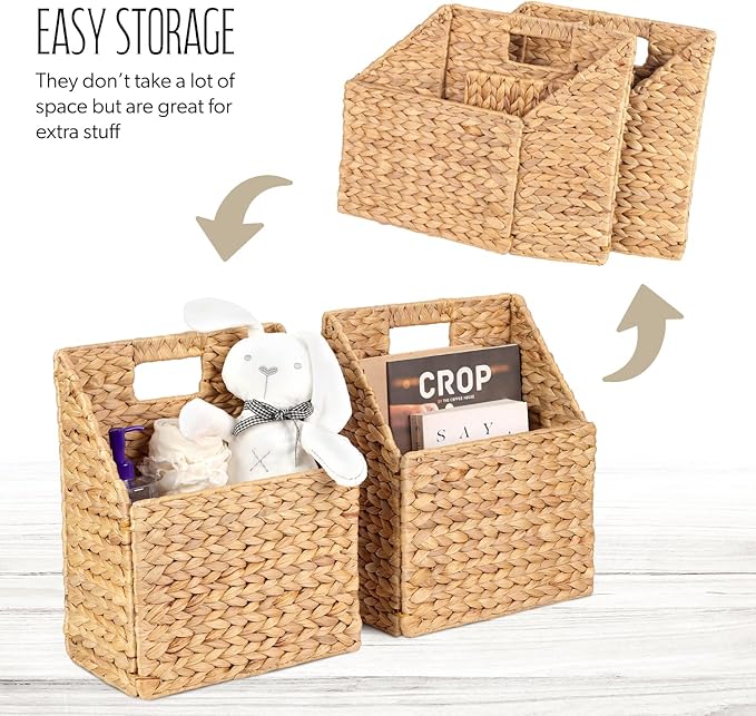 Wicker Hanging Storage Basket (10,5"Lx6,5"Wx13"H), Set of 2 Wall Baskets, Water Hyacinth Baskets, Wall Decor Hyacinth Basket 