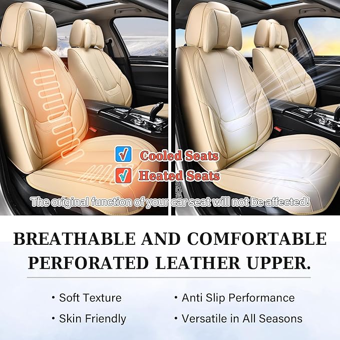 Coverado Universal Seat Covers Front, 2-Pack Universal Seat Covers for Cars, Waterproof Nappa Leather Car Seat Covers with He