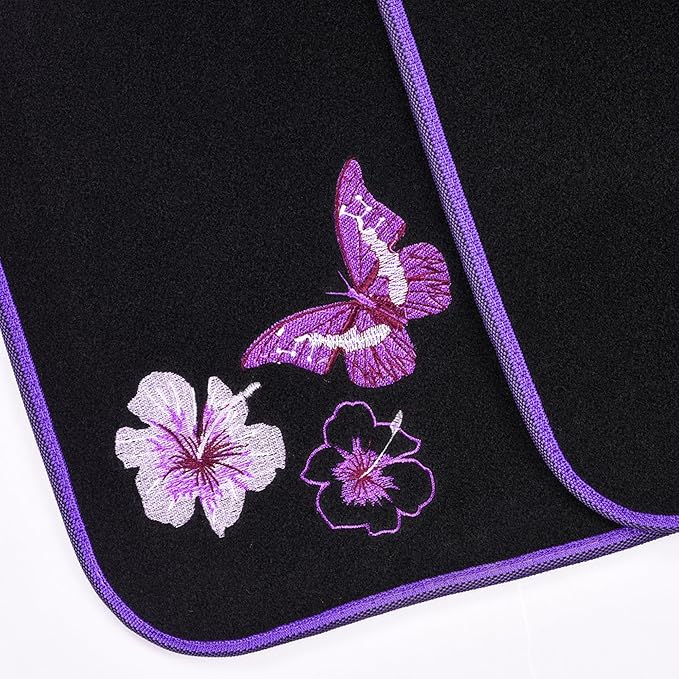 CAR PASS Butterfly Steering Wheel Cover and Waterproof Car Floor Mats,Purple Car Mats 14.5-15inch Steering Wheel Covers Unive