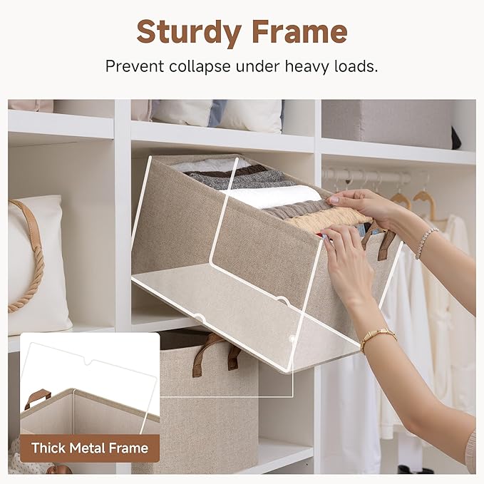 StorageWorks Storage Bins, Fabric Storage Bins for Shelves, Extra Large Storage Baskets with Metal Frame, Closet Baskets and 