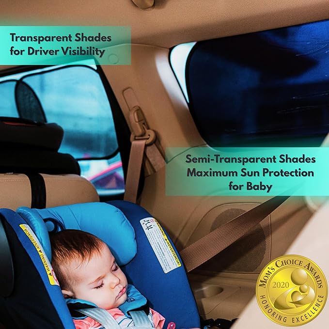 Car Window Shades - Certified 99.79% UVA & 99.95% UVB Sun Protection. Award Winning car Sun Shade for Side Windows. 4 Pack Transparent Shades 25" x 16" - Car Accessories Interior by Kinder Fluff