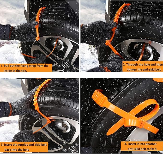 Snow Chains for Car, 12 PCS Universal Adjustable Snow Tire Chains for Sand Snow Mud Emergency Traction