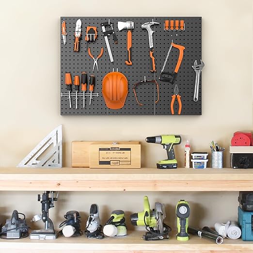 Pegboard Smith Metal Pegboard Panels 12" x 24", 3 Pack Black Wall Mounted Tool Organizer Boards, Heavy Duty Tool Storage Peg 