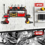 Garage Tool Organizer with Charging Station & Power Strip - 4 Drill Holder Wall Mount Rack, Heavy Duty Metal Shelf for Worksh