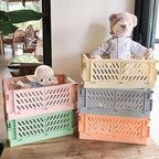 Tobeso-Nuoze Pastel Plastic Storage Baskets 2 Pack, Collapsible Crates for Organizing, Space-Saving Bins for Kitchen, Office,