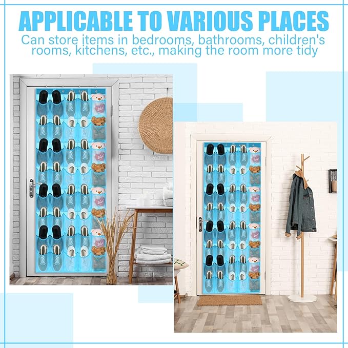 Windyun 40 over the Door Shoe Organizer Large Mesh Pocket Hanging Shoe Rack for Closet Sky Blue Nonslip Behind Door Storage H
