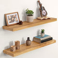 Dreamland Solid Wood Floating Shelves 30"x8" Set of 2 - Smooth Edge Elm Wall Mounted Shelf with Invisible Brackets, Minimalis