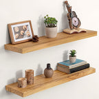 Dreamland Solid Wood Floating Shelves 30"x8" Set of 2 - Smooth Edge Elm Wall Mounted Shelf with Invisible Brackets, Minimalis