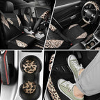 CAR PASS Leopard Print Faux Leather Car Seat Covers & Leopard Car Mats&Leopard Steering Wheel Cover Seat Belt Pad Universal C