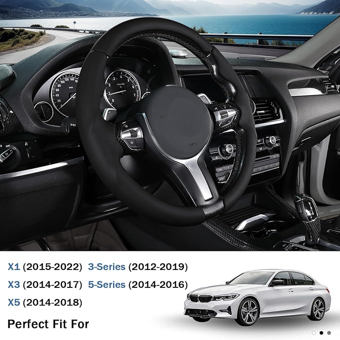 Steering Wheel Cover for BMW X3(2014-2017) X5(2014-2018) 3 Series(2012-2019) 5 Series(2014-2016) 328i 320i 330i 325i 528i 535i 530i 540i M3 2 4 6 Series X4 X6 M2 M4 M5 M6 (Black)