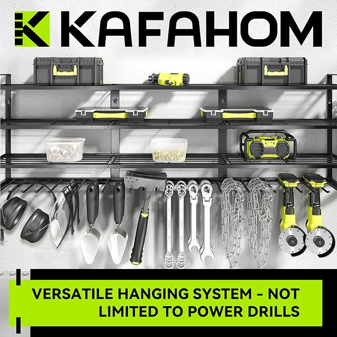 KAFAHOM Large Power Tool Organizer Wall Mount-13 Drill Holder for Garage,4 Layer Power Tool Rack,Tool Organizer and Storage w