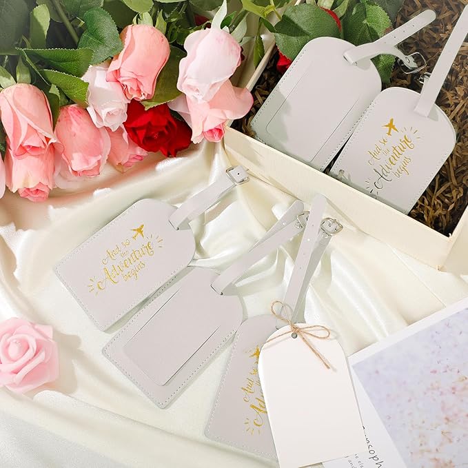 Amylove Bulk Luggage Tags Wedding Favors Adventure Begins Luggage Tags for Guests Travel Tag for Suitcase Bridal Gift 24 Pack
