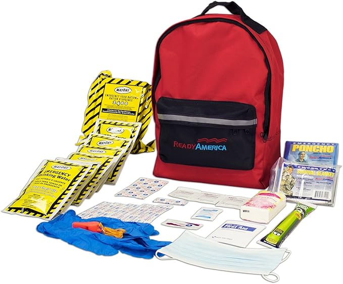 Ready America 70180 72 Hour Emergency Kit, 1-Person, 3-Day Backpack, Includes First Aid Kit, Survival Blanket, Emergency Food