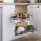 DWVO Corner Cabinet Pull-Out Organizer, 2-Tier Blind Corner Shelf with 270° Swing-Out Tray, Left Swing, Heavy-Duty Chrome Pla