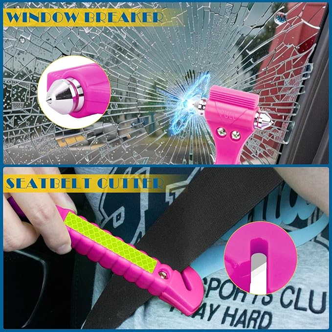 8PCS Car Window Breaker, Pink Window Breaker Seatbelt Cutter, Car Safety Hammer with One Second Emergency Glass Hammer, Safet
