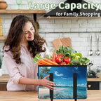 Reusable Grocery Bags Heavy Duty Shopping Bags Foldable Large Tote Bags with Long Handles & Hard Bottom