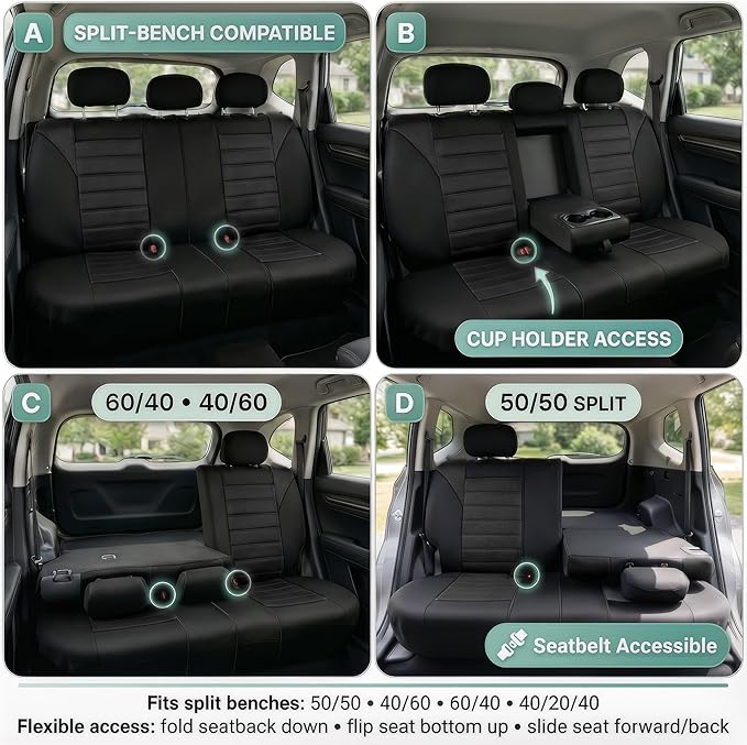 FH Group Automotive Car Seat Covers Rear Set Premium 3D Air Mesh Seat Covers, Airbag Compatible and Split Bench Cover Univers