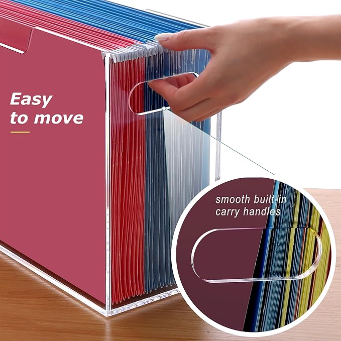 DINGHUO Legal Size File Organizer, Acrylic Protable Hanging File Organizer with Handles, Clear Storage File Folder Holder Fil