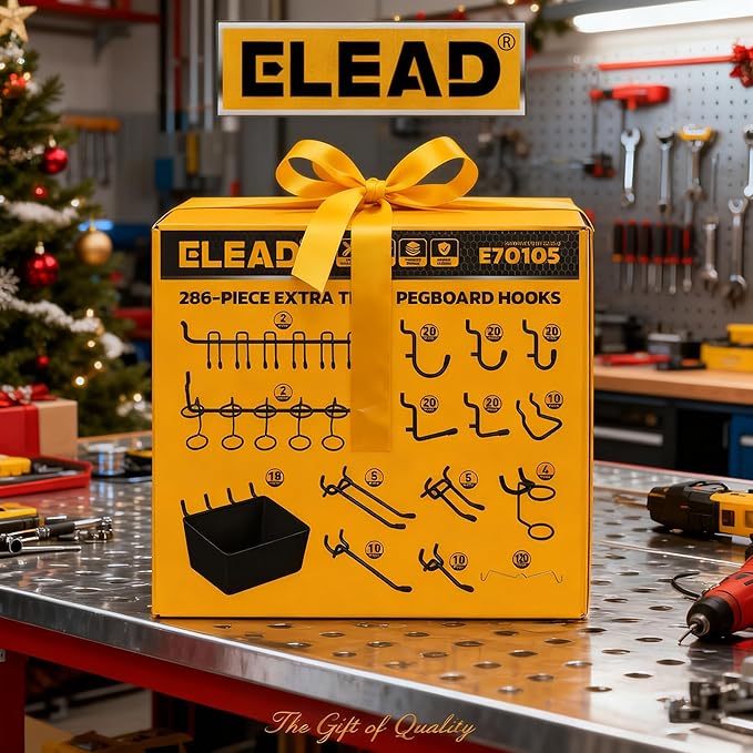ELEAD 286-Piece Extra Thick Pegboard Hooks Set, 1/4" Heavy Duty Black Peg Board Organizer Accessories with Bins, Metal Pegboa