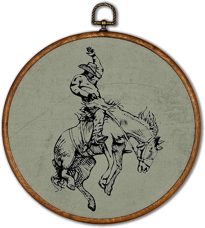 KSDUT Western Cowboy Horse Green Wall Art Decor - Brown Bucking Southwestern Wall Art Canvas Frame Hanging Prints, Mid Centur