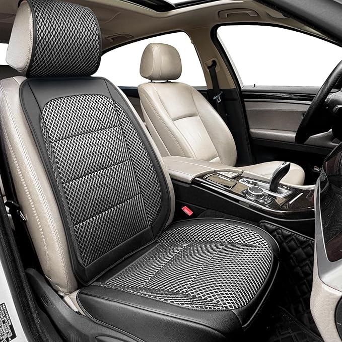 1 Pack Ventilated Cooling Car Seat Cover for Summer, 3D Air Mesh Breathable Leather Front Seat Protector with Storage Pocket,