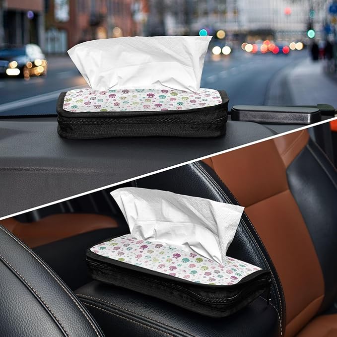 Car Tissue Holder Car Visor Organizer Tissue Box Holder for Car Sun Visor Organizer with Car Vehicle Accessories Essentials Interior for Women Men Kawaii Owls and Flowers