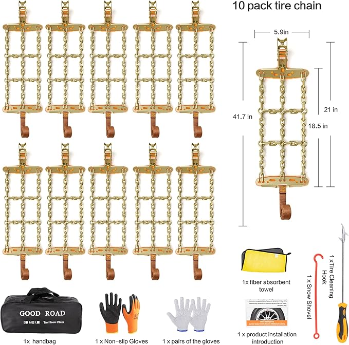 AutoChoice Emergency Snow Chains, Tire Chains with Thickened Manganese Steel for Car Truck SUV in Ice, Sand and Mud(8 Packs, 