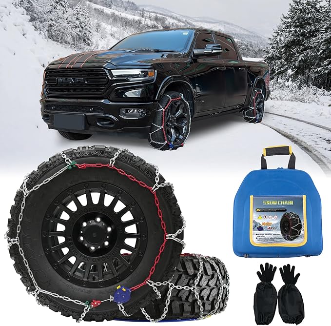 NEOCHIAEVO Auto Tightening Snow Chains Tire Chains, 4.6mm Diameter, 1-Minute Quick Install, Universal Fit for Car/SUV/Pickup 