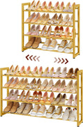 FAVOOSTY 4-Tier Expandable Shoe Rack, Adjustable Shoe Shelf Storage Organizer Space Saving Metal Free Standing Shoe Rack for 