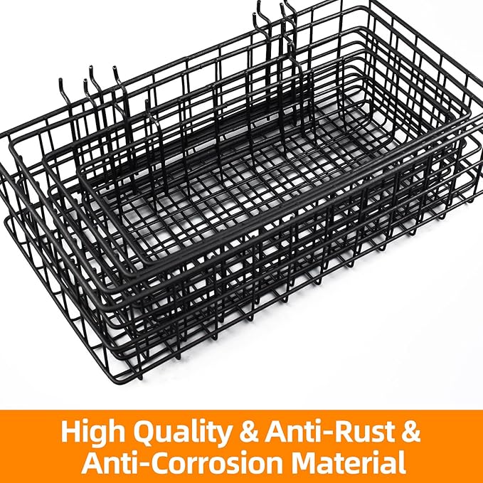 4 Pack Pegboard Baskets Hooks Set, Square Style 4 Size Peg Board Organizer Basket Bins Accessories for Workbench,Garage Stora