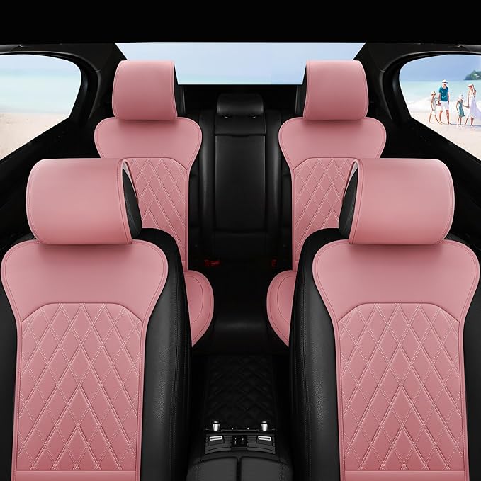 Sanwom Front Car Seat Covers - Leather Seat Covers with Storage Pocket and Two Belt Pads, Anti-Slip Waterproof Universal Seat